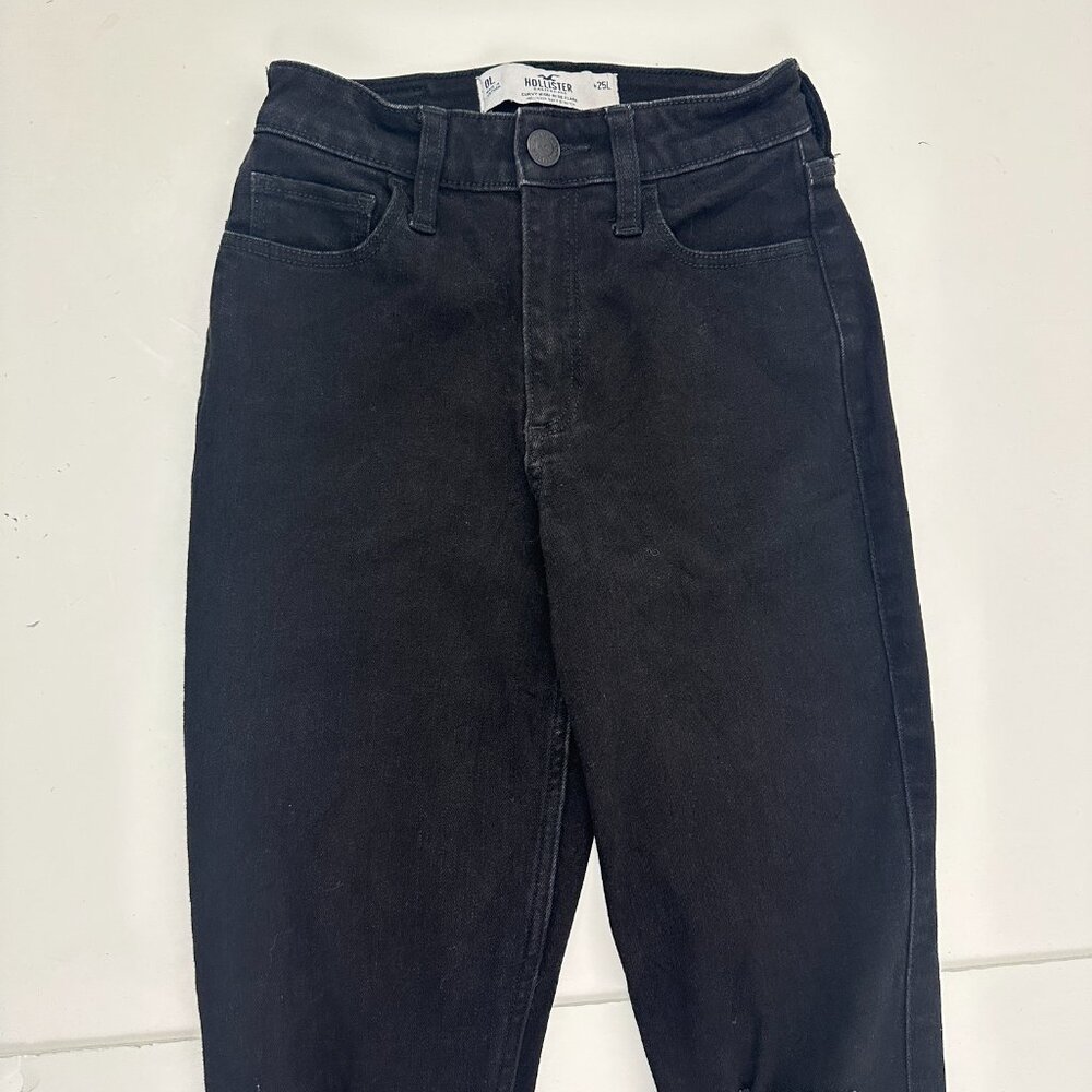 Hollister Curvy High Rise Flare Distressed Women's size 0 Long Black Denim Jeans - Picture 2 of 4
